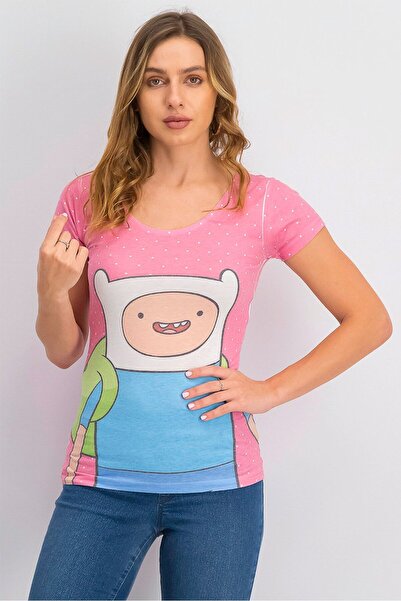 Adventure Time Women Dotted Screen Printed Top, Pink Combo