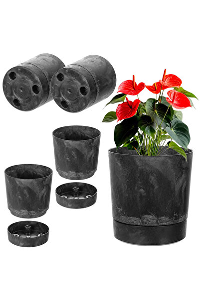 KADAX Capac pentru ghiveci cu farfurie rotundă 14,5 cm Set de 2, beton negru