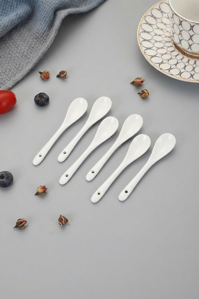 GÖNÜL Porselen 6’lı Çay Kaşığı Seti 11 cm, Mini Porselen Tatlı/Çay Kaşığı, Be...