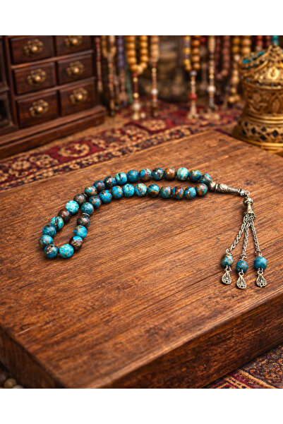SUFİ TESBİH & ESANS VE HEDİYELİK سبحة فيروز أفريقية 8 مم – تصميم خاص معدني بش...