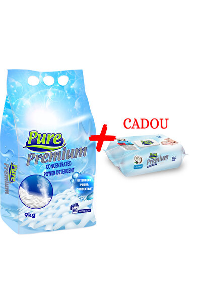Pure Powder Detergent 9kg White + Napkins 64 pcs Coconut Gift