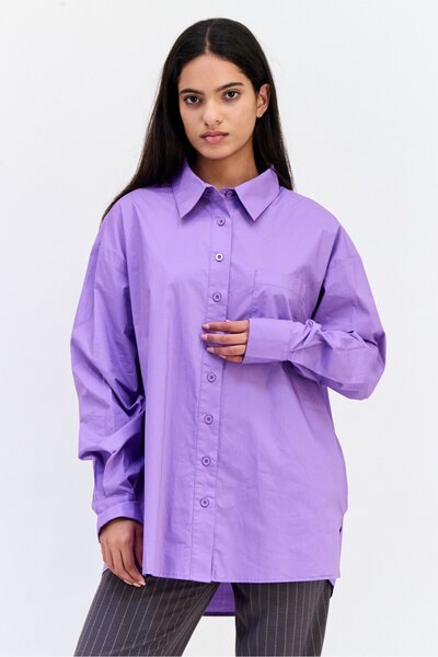 Another Reason Women Spread Collar Long Sleeve Solid Shirt, Lilac