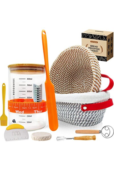 Arabest Sourdough Starter Kit with 34oz Jar,Cotton Rope Bread Proofing Basket...