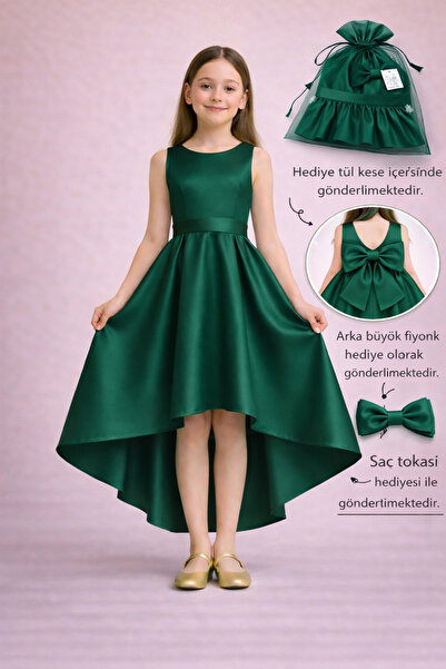 nsmkidslife Βραδινό φόρεμα για κορίτσια – Σμαραγδί πράσινο χρώμα, ασύμμετρη γ...