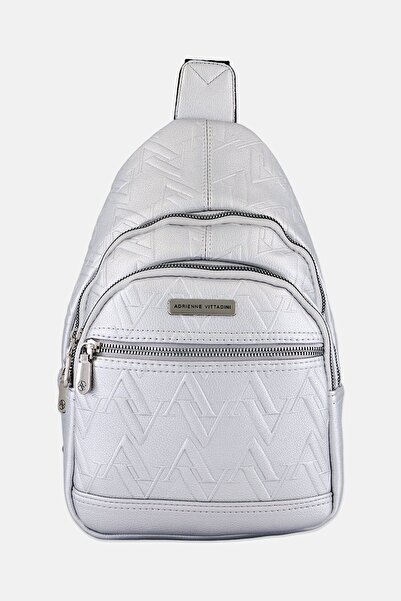 Adrienne Vittadini Women Hardware Logo Sling Bag, Silver