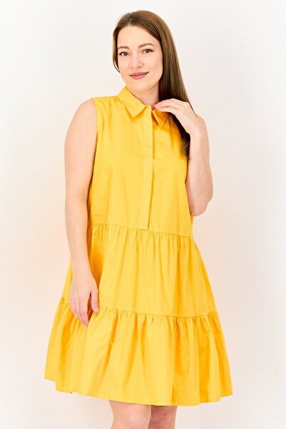 Koton Women Solid Pleated A-Line Dress, Orange