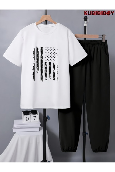 Rayan & Hoor Style Men's Printed tracksuit bottoms and t-shirt bottom top tra...