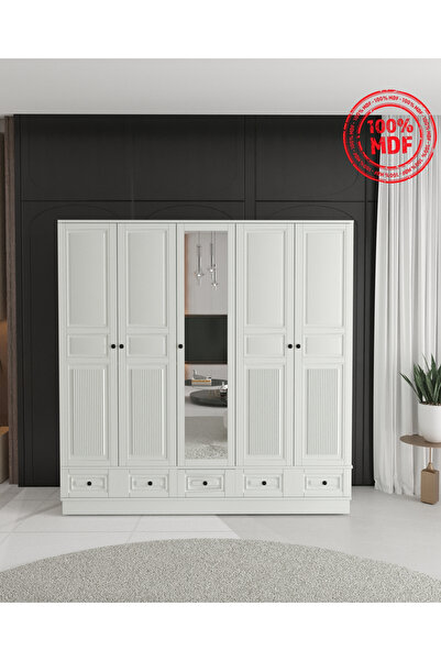 Teen & Bright NİL 5 KAPAKLI ÇEKMECELİ BAZALI GARDIROP - TAMAMI MDF