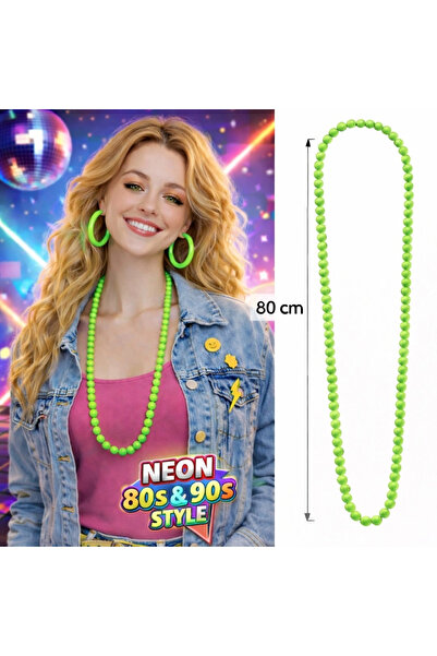 FREEDOM STOREE Colier cu mărgele verde neon 80 cm – Accesoriu retro pentru pe...