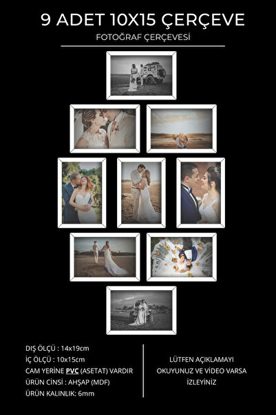 857 Tasarım 9 Adet 10x15 Beyaz Çerçeve - Beyaz Ahşap Çerçeve - Mini Fotoğraf ...