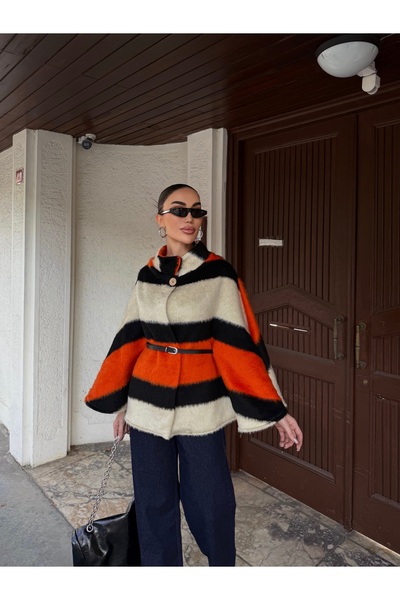 Fav Style Women's Belt Pack Melton Poncho Orange