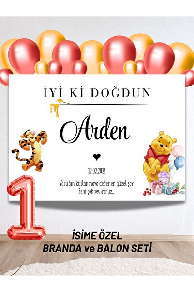 Bkmc İsimli Winnie The Pooh Konsepti Balonlu Doğum Günü Seti Brandalı 40 Balo...