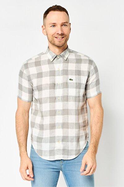 Lacoste Men Regular Fit Plaid Short Sleeve Casual Shirt, Multicolor