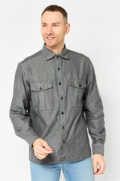 Thomas Pink Men Loose Fit Chambray Long Sleeves Casual Shirt, Grey