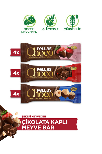 Fellas Choco - Çikolata Kaplı Meyve Bar (35 g) - Karma Kutu (3 x 4)
