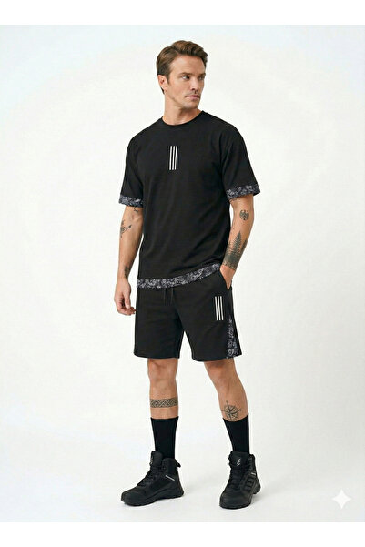 NİCE Black Üç Striped Men's Top and Bottom Set