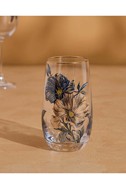 REDTAG كوب زجاجي أزرق بنقشة زهور (400 مل)