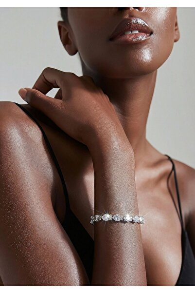 VİYA Kalp Işıltısı İnce Zarif Tennis Bileklik – İkili Taş Geçişli Model