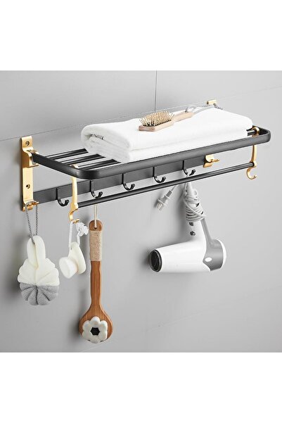 Arabest Luxury Foldable Towel Bar with Hooks, Rustproof Wall Mount Shelf, Spa...