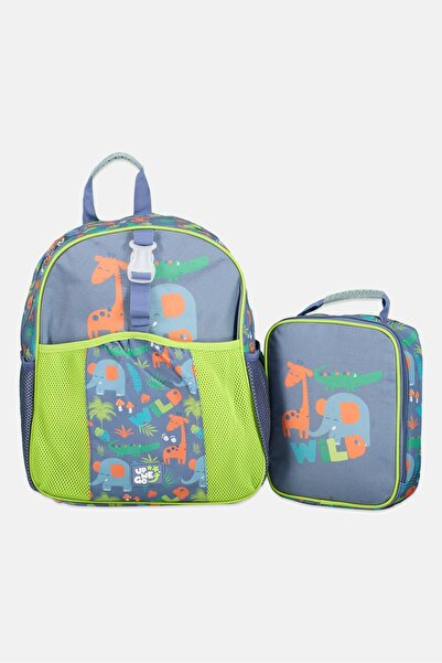Up We Go Kids Boy Animal Print Backpack 39 H x 32 L x 11 W cm, Lime Green