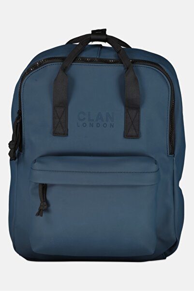 CLAN LONDON حقيبة ظهر رجالية بشعار ماركة، لون كحلي داكن