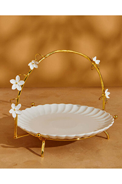 REDTAG طبق أبيض دائري مع حامل معدني (قطعتان)