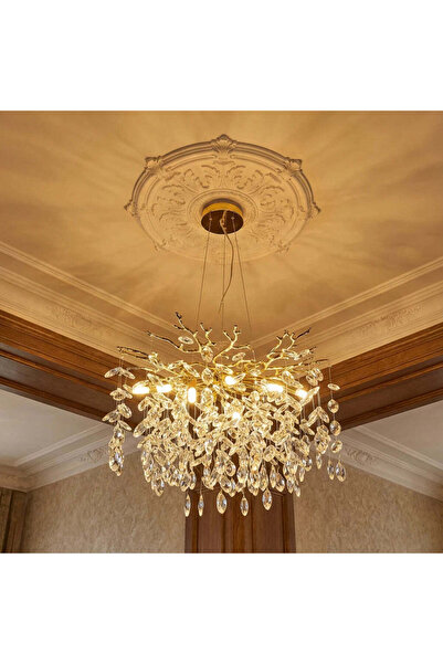 RFAN Chandelier, Model 33007/600, Crystal Texture, Metal, 8 X E14, Gold