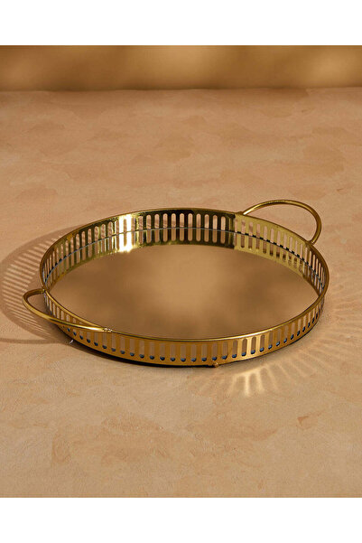 REDTAG صينية مرآة دائرية ذهبية مزخرفة بمقبض