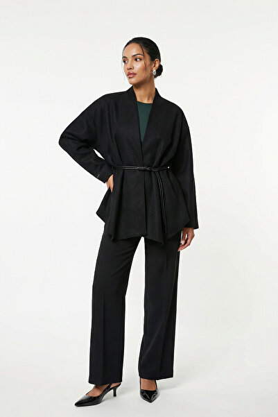 Setre Черно палто без яка, с широка кройка и удобно