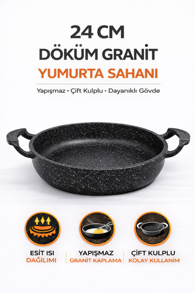 FIDUCIA 24 cm Cast Iron Egg Pan with Granite Coating and Double Handles, Non-...