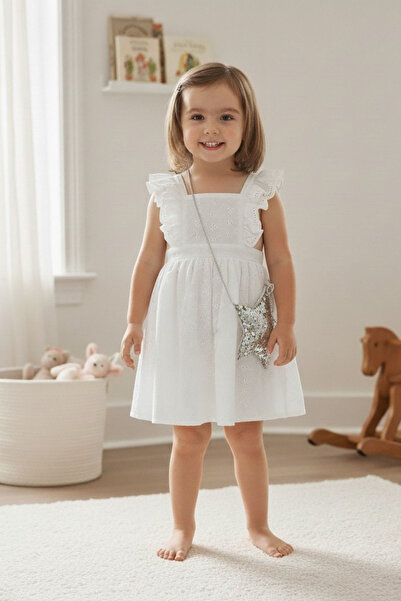 Cantoy Kız Bebek Fisto Nakışlı Volanlı Çanta Hediyeli Elbise