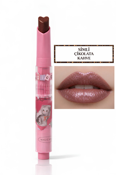 magic casa Simli Çikolata Kahve 05 – Kalp Uçlu, Cam Parlaklığında Nem Etkili Ruj