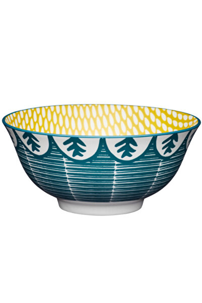 MIKASA Glazed Ceramic Bowl Leaf Green Patterned