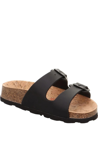 Superfit Women's Cork Sole Buckled Adjustable Slipper Black
