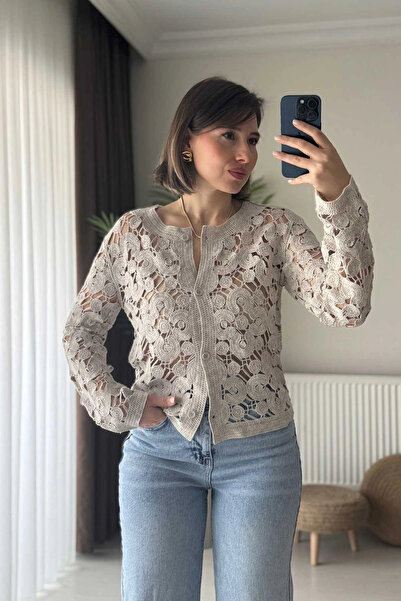 Kubos Moda كارديجان مينك دانتيل بأزرار وياقة دائرية