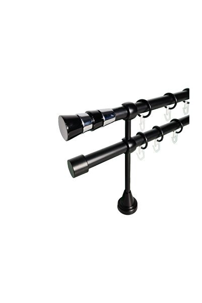 KLEIDECO galerie metal 19 mm FRANTA dubla, negru, 240 cm, capete TOULOUSE negru