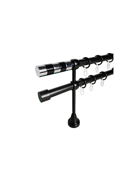 KLEIDECO galerie metal 19 mm FRANTA dubla, negru, 300 cm, capete LILLE negru