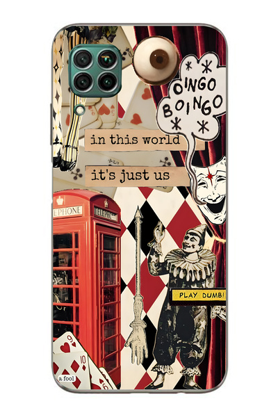 FLAMENKO حافظة هاتف شفافة متوافقة مع هاتف هواوي P40 Lite من نوع Clown Collage...