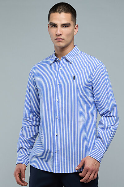 R&B Striped Shirt with Button-Down Collar and Long Sleeves