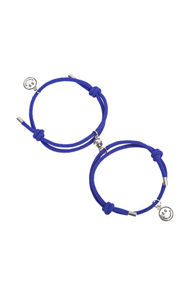 EFAYN.RO Set bratari cuplu cu magnet, tip sfoara, smiley face, albastre, EFAYN