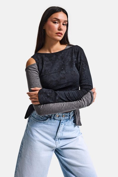 it's basic Kadın Siyah w5 Çift Parça Asimetrik Kesim Özel Tasarım Body