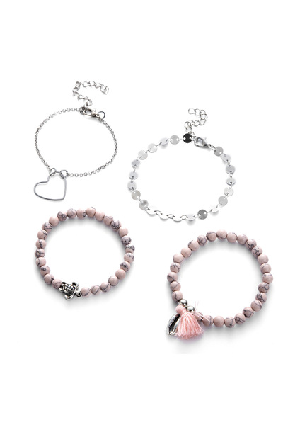 EFAYN.RO Set of 4 women's bracelets, summer model, made of beads, pink, multi...