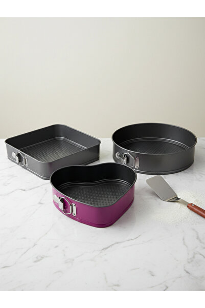 AiroBazar Rojfit Home 3-Piece Springform Cake Pan Set - Heart, Square, and Ro...