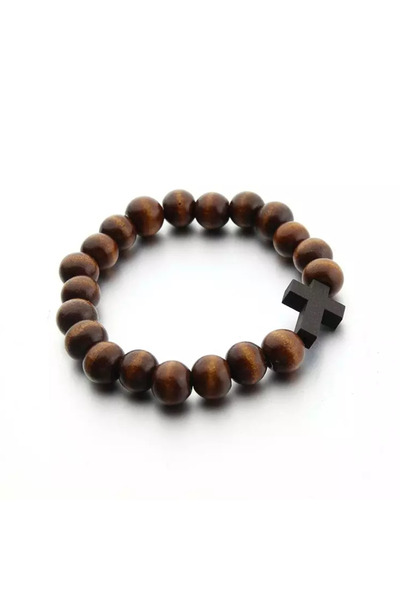 EFAYN.RO Wooden bracelet with cross pendant, handmade, brown EFAYN, unisex