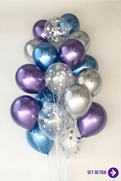 Bunloon Krom Karışık Balon Seti 21 Parça Konfeti Süsleme Seti