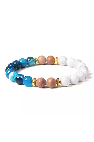 EFAYN.RO Bratara vesela creata manual, din roca semipretioasa, alb cu albastr...