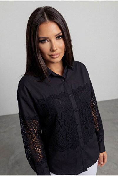 Noi Belis مخطط دانتيل قميص منسوج مفصل التفصيل عليه SS26GO0005