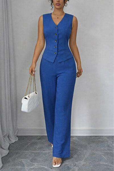 Modayakamoz New Season Women's Strappy Button-Front Blouse and Pants Linen Tw...