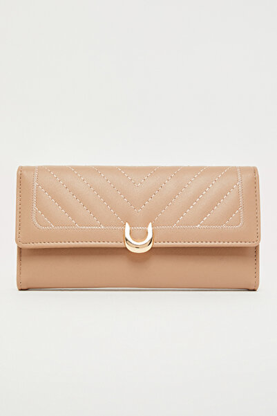 R&B Women's Beige Quilted Long Wallet