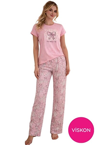 seamlife Γυναικείο ροζ σετ πιτζάμες με Με σχέδιο κουμπιά και κοντό μανίκι εφα...